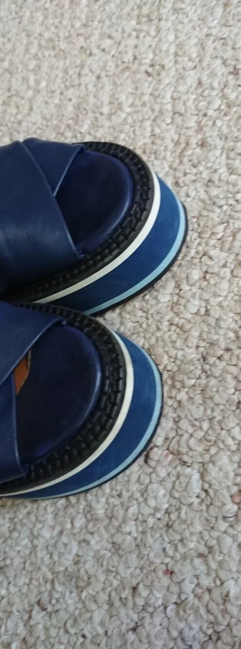 Robert Clergerie Noemie Navy Blue Platform Wedge Heeled Sandals size 8